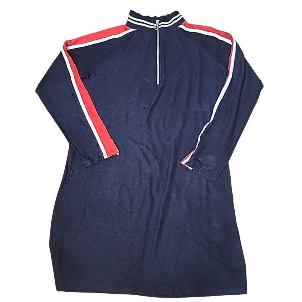 Venus Knit Dress XL Blue Red White Striped Bodycon Stretch Long Sleeve Zipper
